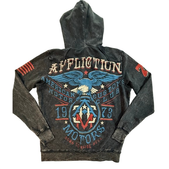 Alflication American Customs Biker Eagle Black Zip Hoodie Mens Size S (40)